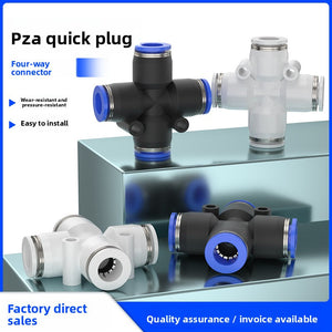Pneumatic PZA12 trachea quick plug connector white plastic cross four-way PZA8 PZA10 PZA4mm